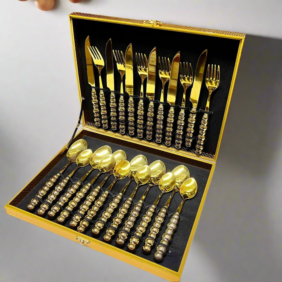 Ensemble de Couverts de Luxe en Acier Inoxydable avec Boîte de Rangement