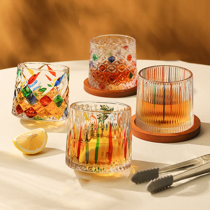 Verres Texturé à Relief avec Finitions Colorées – Idéal pour Cocktails ou Décoration