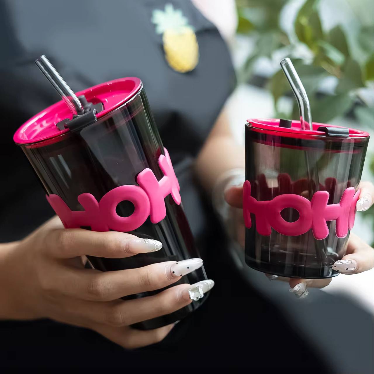 Tasse en verre créative avec couvercle en paille et manchon tendance résistant à la chaleur