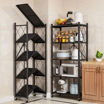 Étagère de Cuisine Pliante 5 Niveaux avec Roulettes✨
