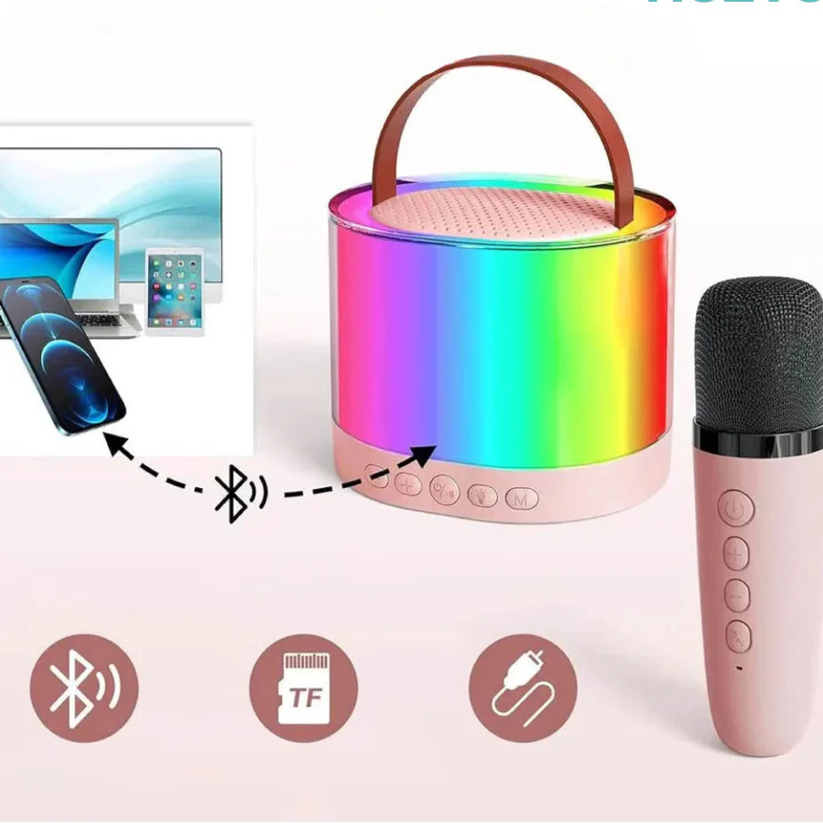 NESTO🎤  Mini Enceinte Karaoké Bluetooth avec Micros et Lumières RGB