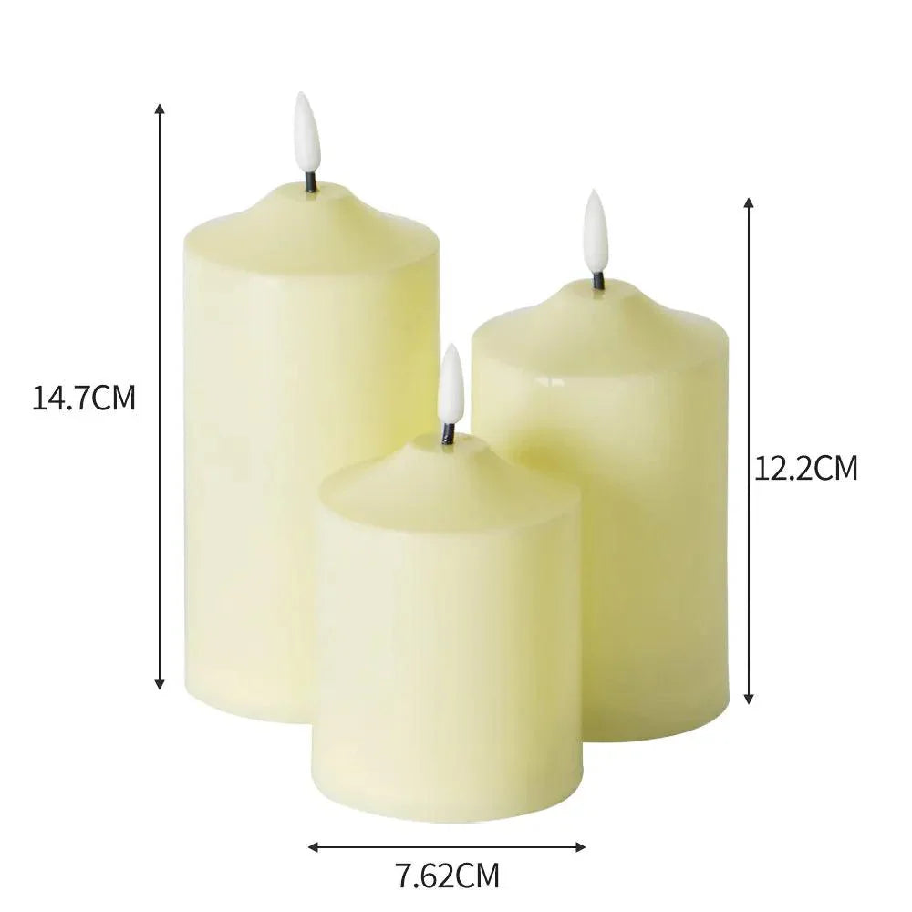 Lot de 3 Bougies LED en Cire Véritable – Effet Scintillant & Minuterie