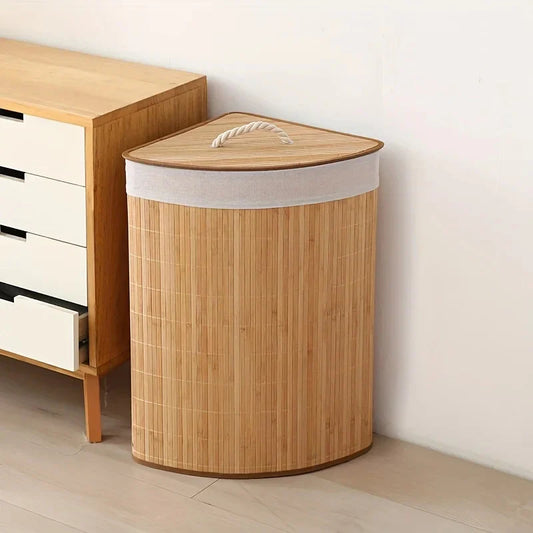 Panier à linge élégant en bois de bambou avec sac de doublure amovible