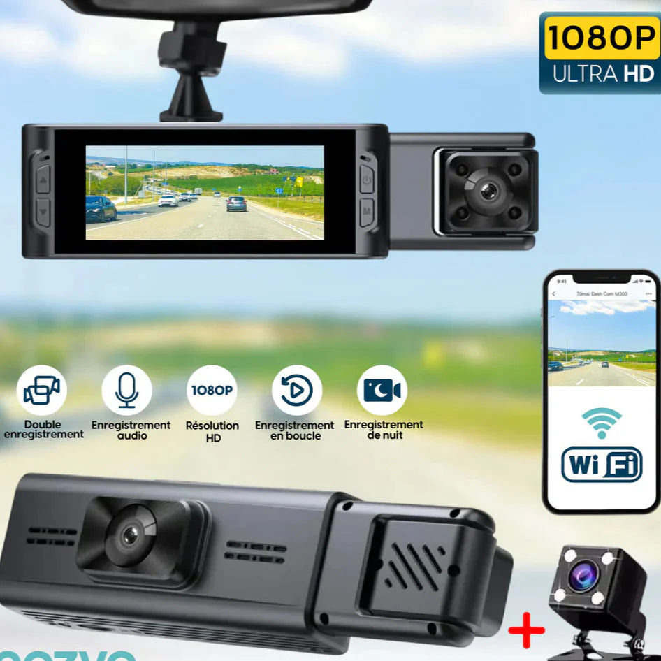 NESTO🚘Caméra de Tableau de Bord 3 Caméras – Vision Nocturne et HD 1080P