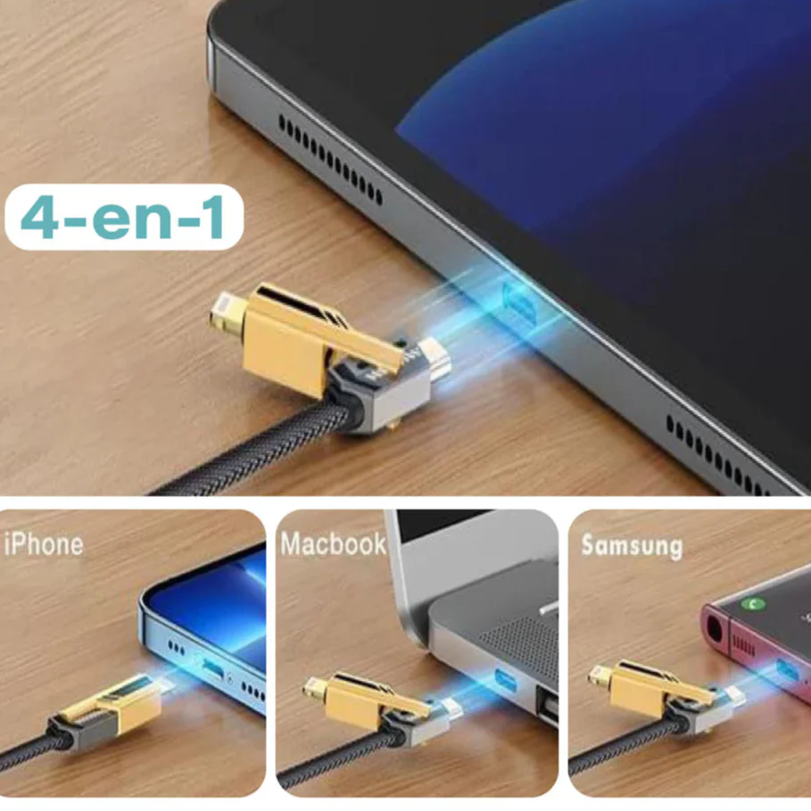 NESTO 🍁Câble 4-en-1 Ultra Rapide – Lightning, Micro USB et Type-C