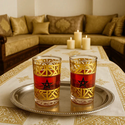 Coffret de 12 Verres à Thé Marocains – Édition Drapeau du Maroc