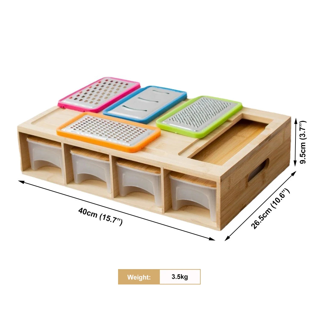 Planche à Découper en Bambou – Moderne & Multifonctionnelle avec Contenants et Râpes