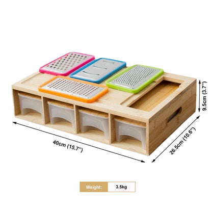 Planche à Découper en Bambou – Moderne & Multifonctionnelle avec Contenants et Râpes