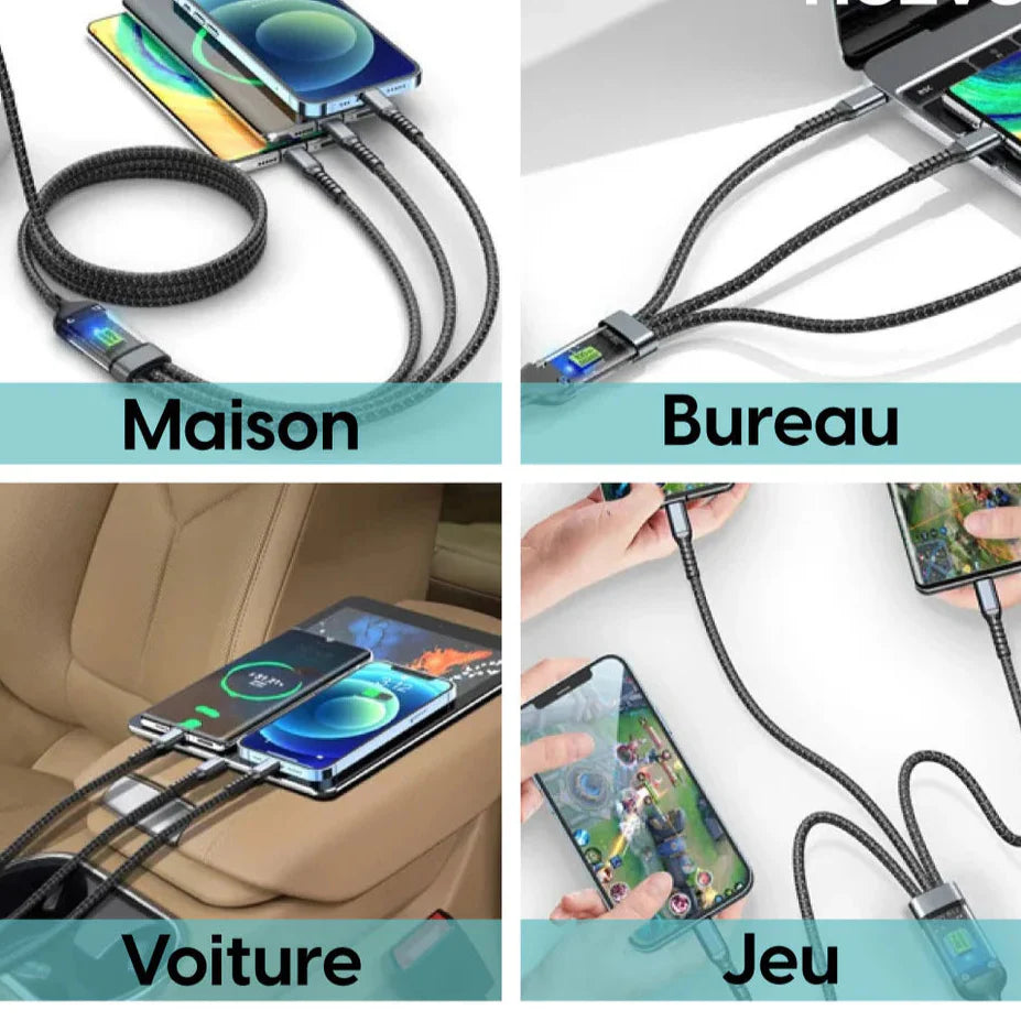 NESTO ⚡ Câble 3-en-1 100W avec Écran LED – Charge Rapide