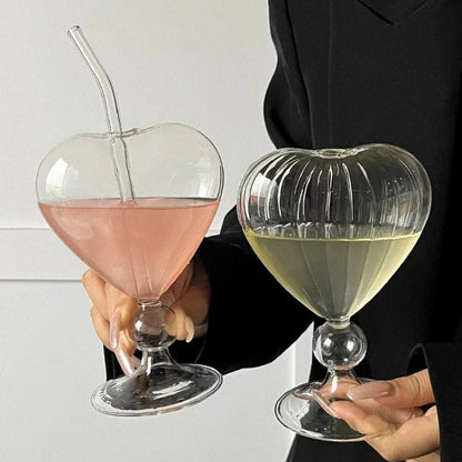 Tasse Créative en Forme de Cœur avec Paille – Verre à Cocktail Haut pour Boissons, Jus & Mélanges