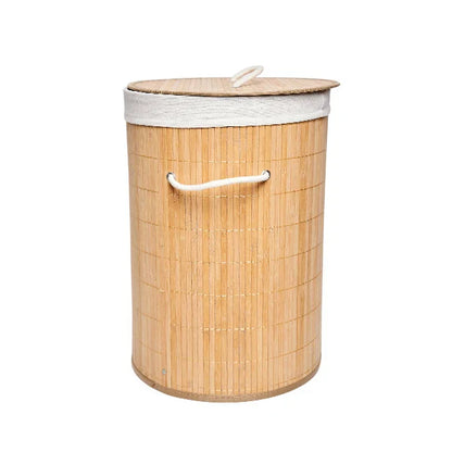 Panier à Linge Pliable en Bambou avec Doublure et Poignée