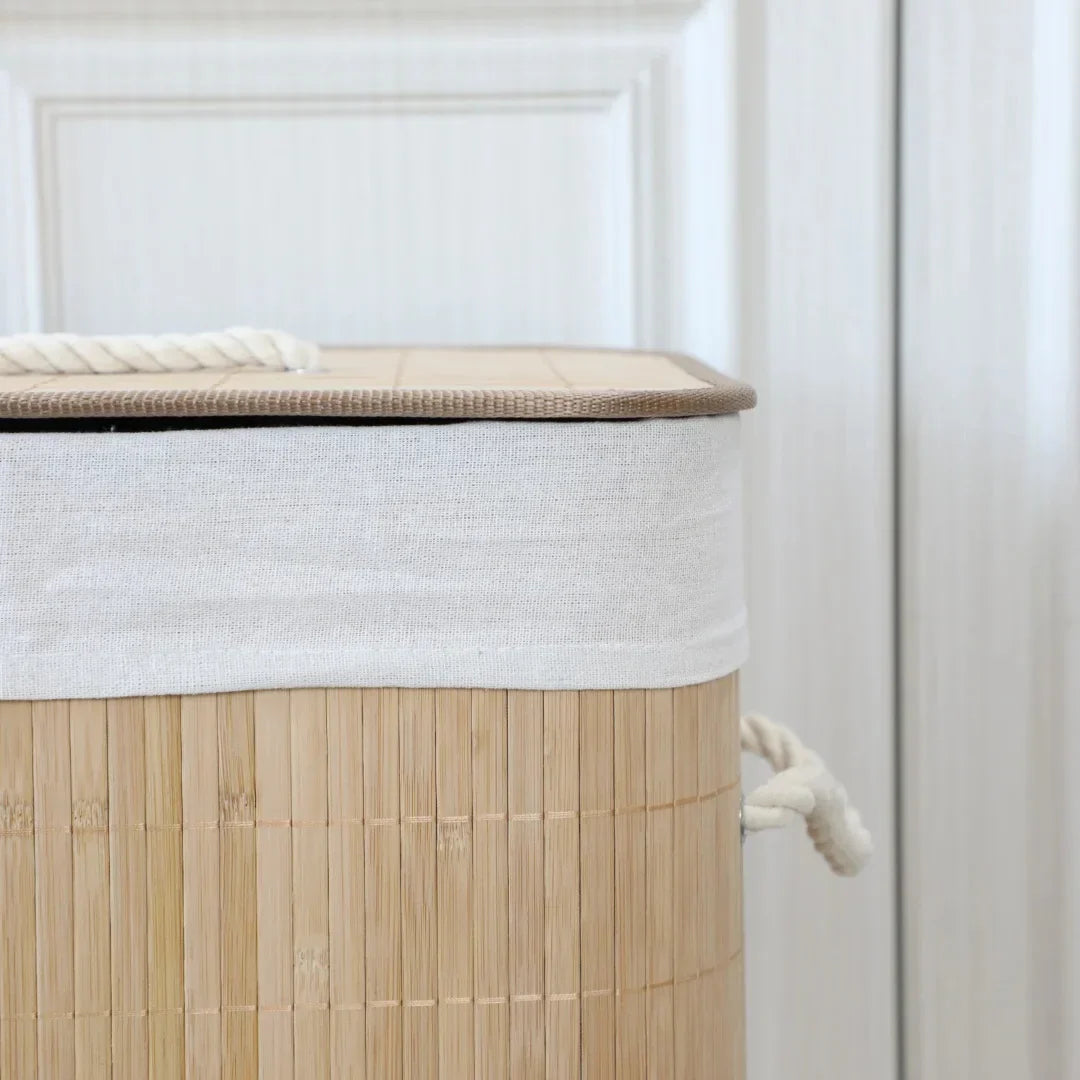 Panier à Linge Rectangulaire Pliable en Bambou avec Couvercle