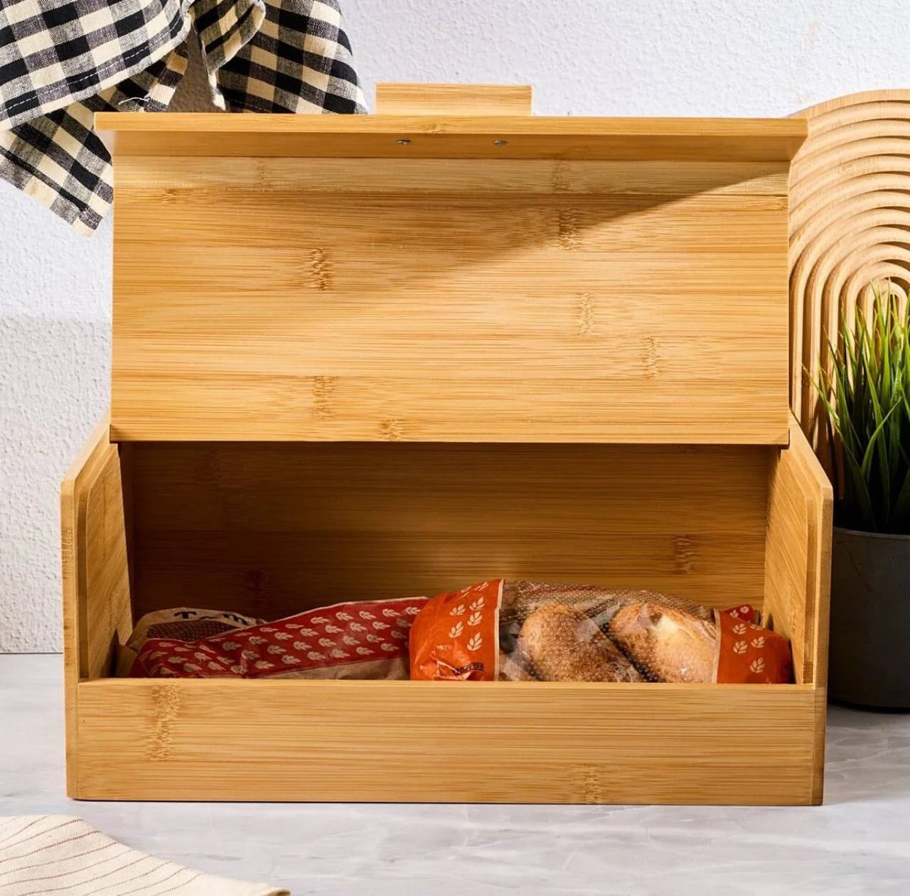 Boîte à Pain en Bambou Naturel avec Couvercle Basculant – Design Épuré