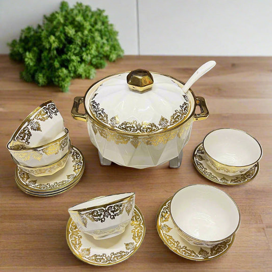 Service de Table en Porcelaine Dorée – Élégance & Raffinement 🌟
