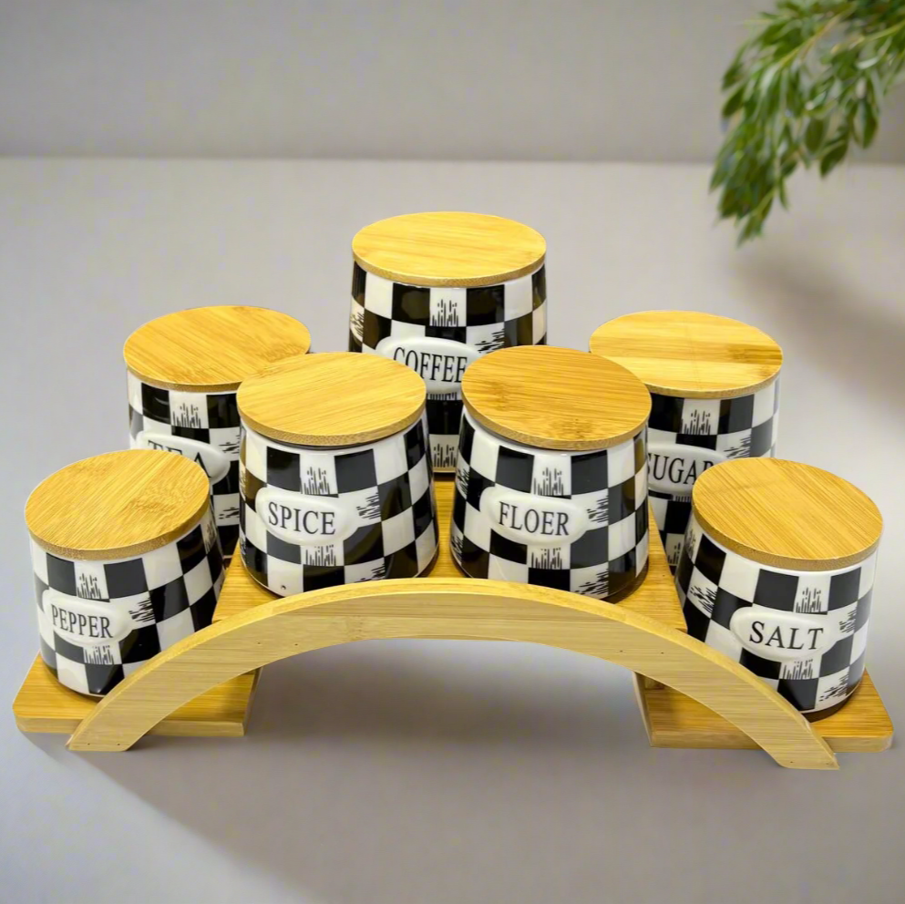 Ensemble de Pots de Rangement en Céramique avec Support en Bois