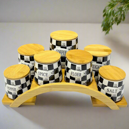 Ensemble de Pots de Rangement en Céramique avec Support en Bois