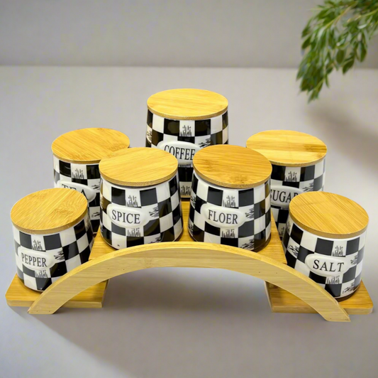 Ensemble de Pots de Rangement en Céramique avec Support en Bois