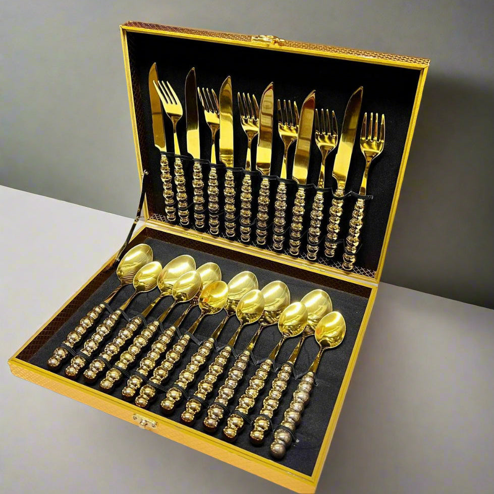 Ensemble de Couverts de Luxe en Acier Inoxydable avec Boîte de Rangement