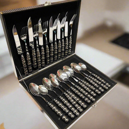 Ensemble de Couverts de Luxe en Acier Inoxydable avec Boîte de Rangement