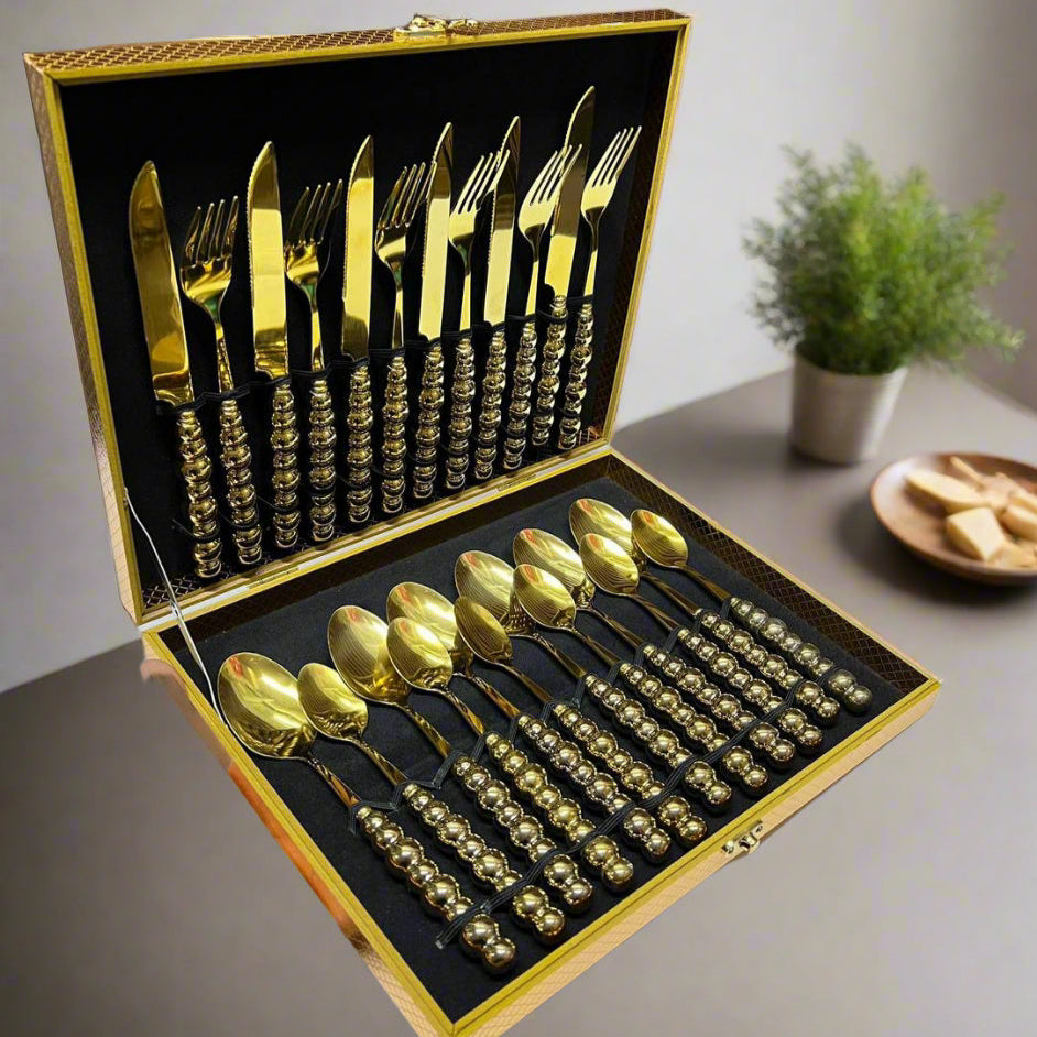 Ensemble de Couverts de Luxe en Acier Inoxydable avec Boîte de Rangement