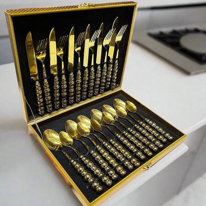 Ensemble de Couverts de Luxe en Acier Inoxydable avec Boîte de Rangement