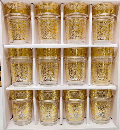 12 verres à thé en verre transparent avec détails dorés élégants
