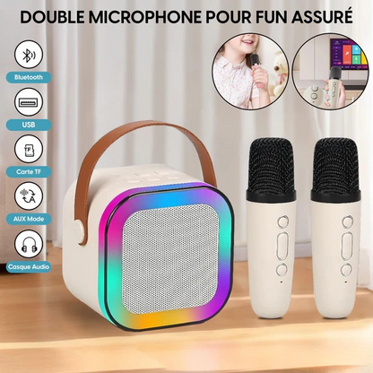 Mini-haut-parleur Portable Karaoké + 2 Microphones