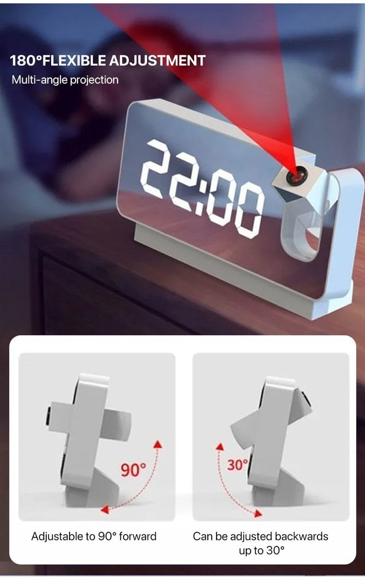 Réveil Digital miroir avec Projection LED