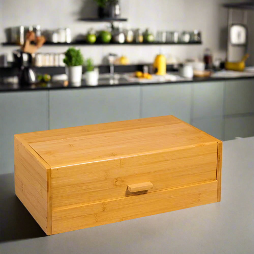 Boîte à Pain en Bambou Naturel avec Couvercle Basculant – Design Épuré