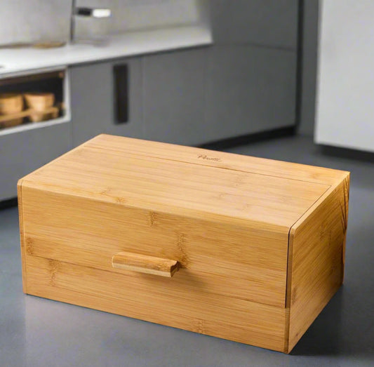 Boîte à Pain en Bambou Naturel avec Couvercle Basculant – Design Épuré