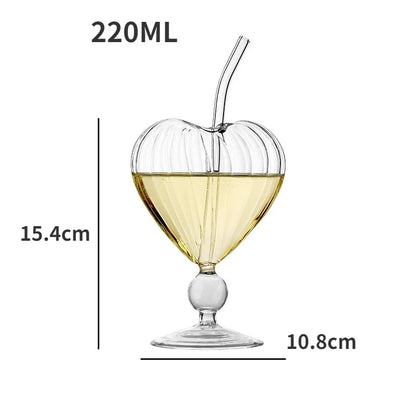 Tasse Créative en Forme de Cœur avec Paille – Verre à Cocktail Haut pour Boissons, Jus & Mélanges