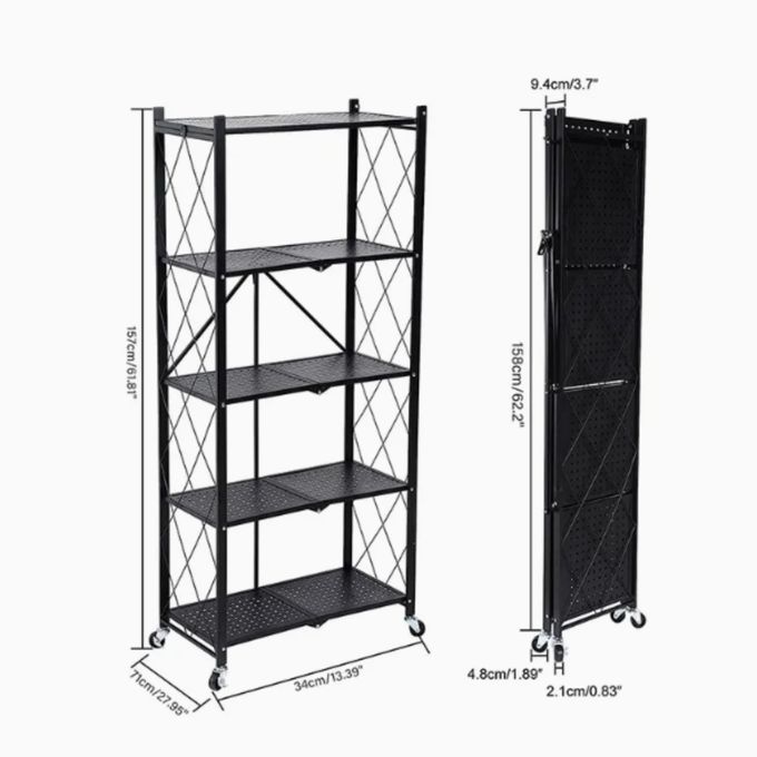 Étagère de Cuisine Pliante 5 Niveaux avec Roulettes✨