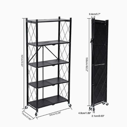 Étagère de Cuisine Pliante 5 Niveaux avec Roulettes✨