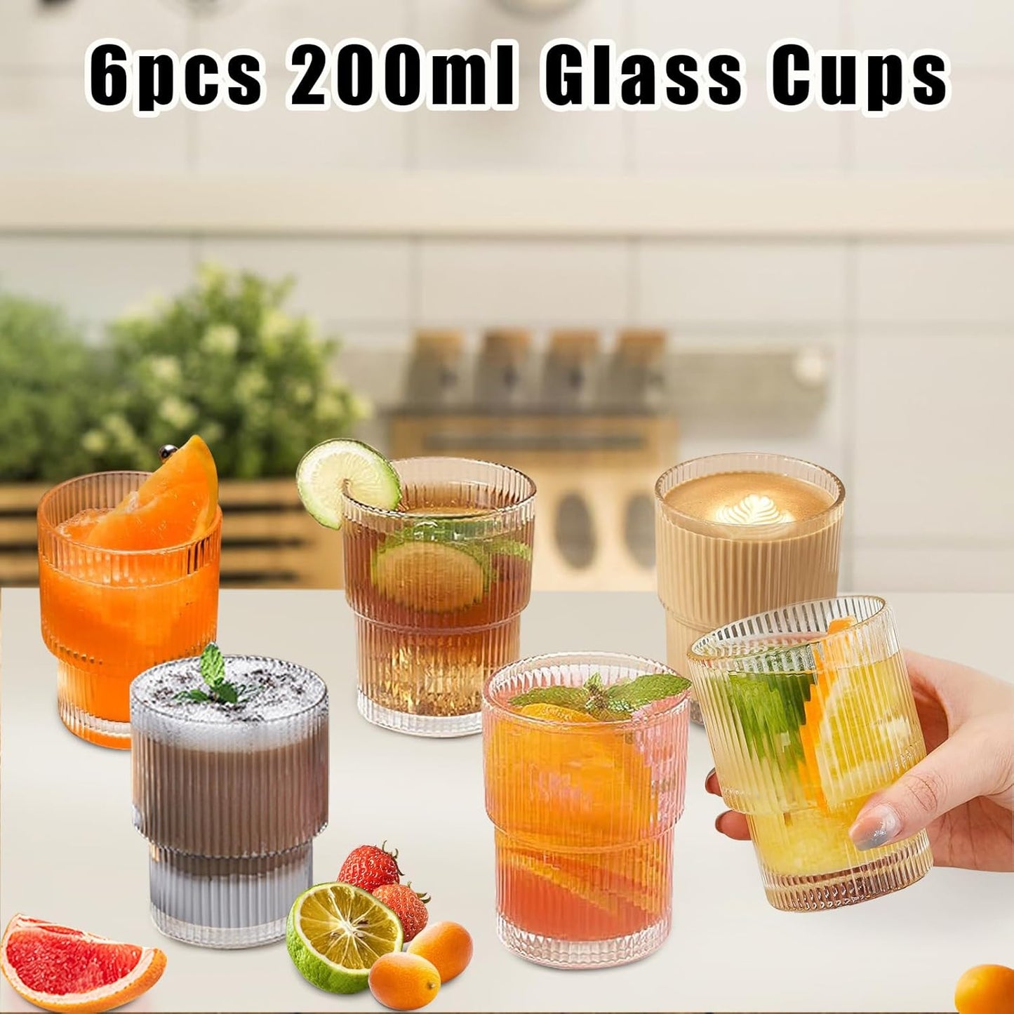 Ensemble de 6 tasses à jus en verre moderne avec bordure dorée