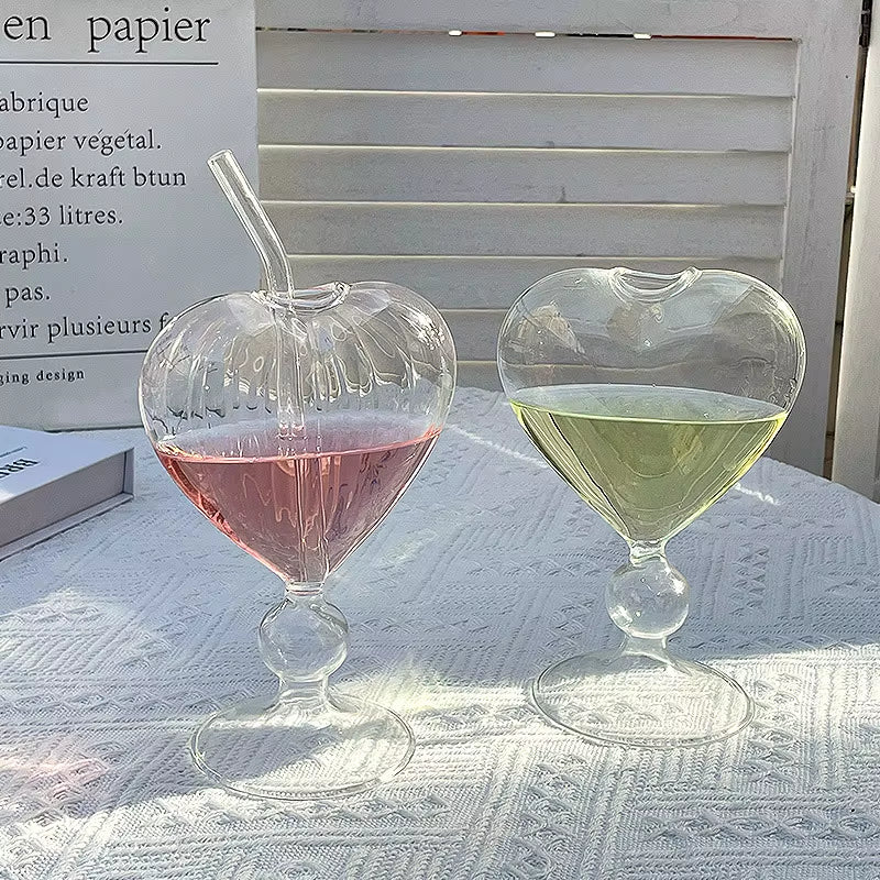 Tasse Créative en Forme de Cœur avec Paille – Verre à Cocktail Haut pour Boissons, Jus & Mélanges