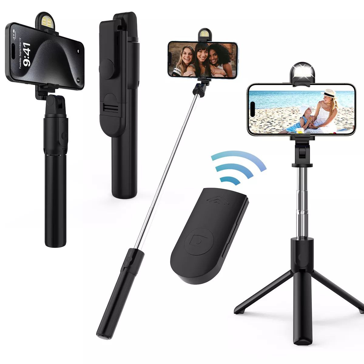 Perche à Selfie pour téléphone portable, avec lumière de remplissage