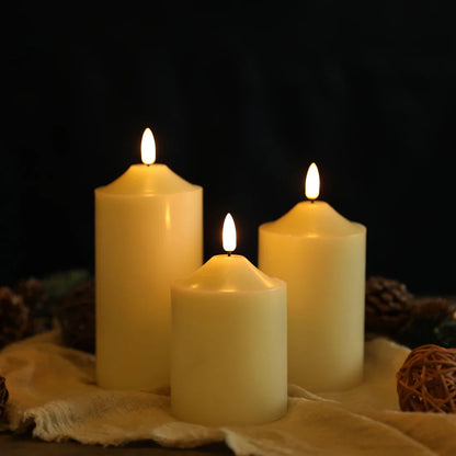 Lot de 3 Bougies LED en Cire Véritable – Effet Scintillant & Minuterie