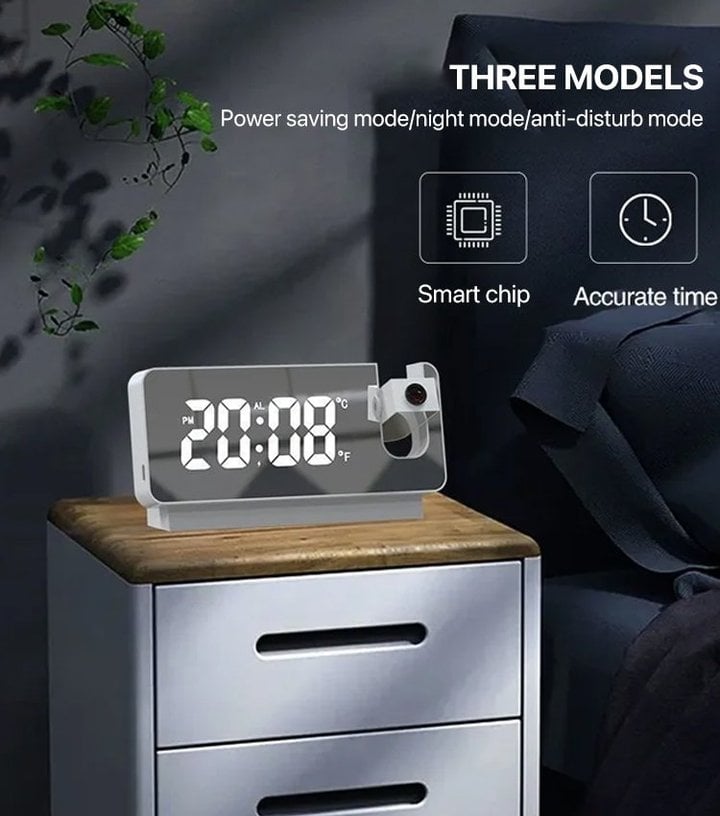 Réveil Digital miroir avec Projection LED