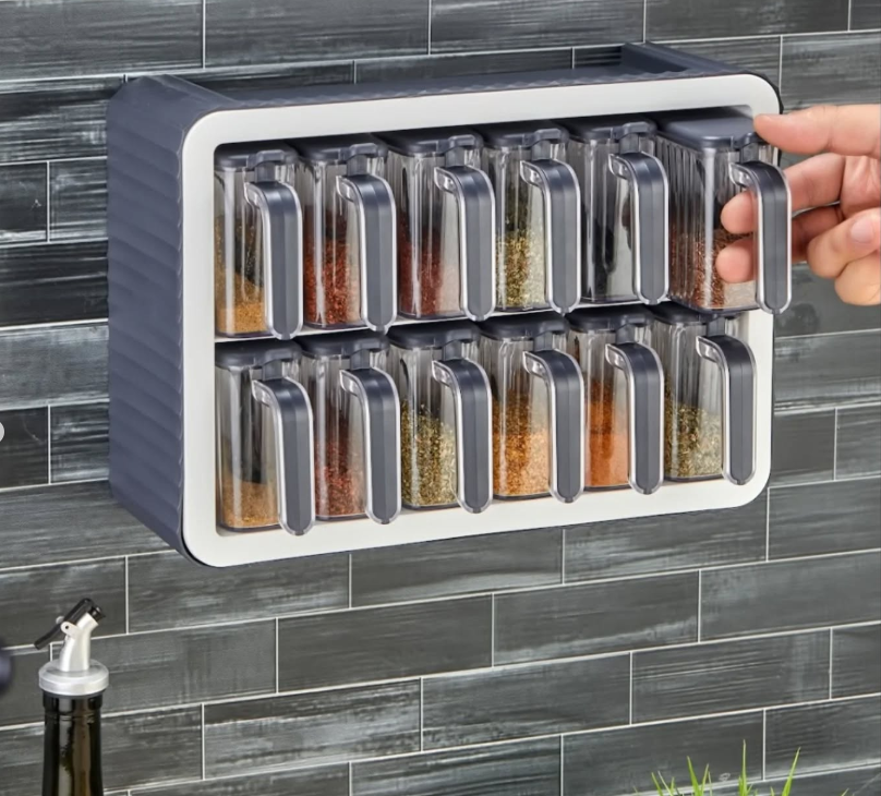 12 Pièces Ensemble de Bocaux à Épices Autocollants avec support