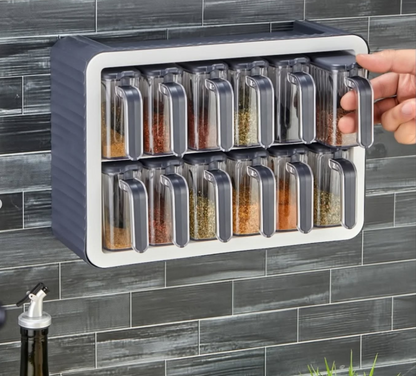 12 Pièces Ensemble de Bocaux à Épices Autocollants avec support
