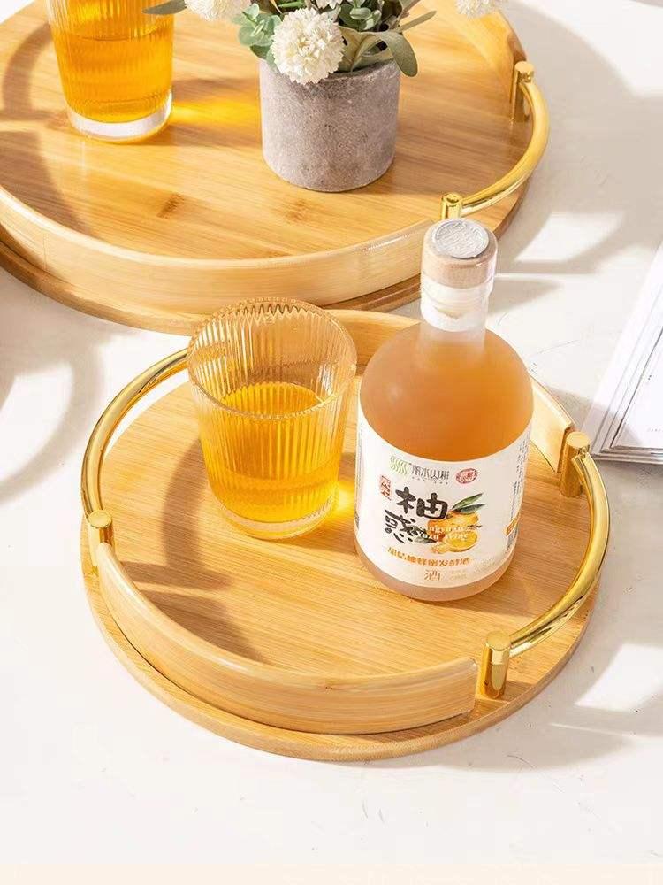 3 Plateau de Service en Bambou avec Poignée Dorée - Élégance et Praticité