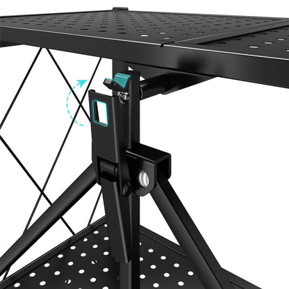 Étagère Pliante en Métal 4 Niveaux avec Roulettes