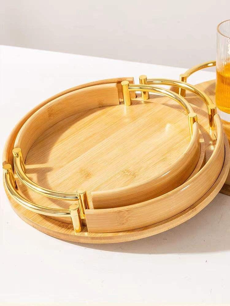 3 Plateau de Service en Bambou avec Poignée Dorée - Élégance et Praticité