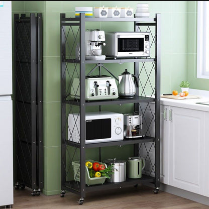 Étagère Pliante en Métal 4 Niveaux avec Roulettes