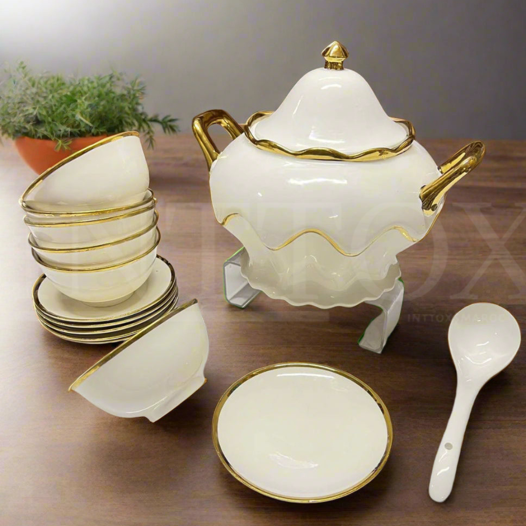 Service de Soupe en Porcelaine avec Dorures Élégantes ✨