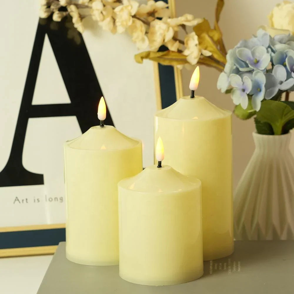 Lot de 3 Bougies LED en Cire Véritable – Effet Scintillant & Minuterie