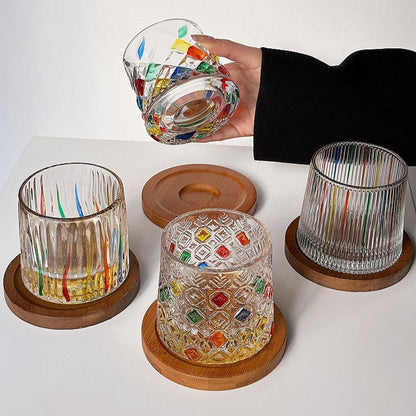 Verres Texturé à Relief avec Finitions Colorées – Idéal pour Cocktails ou Décoration