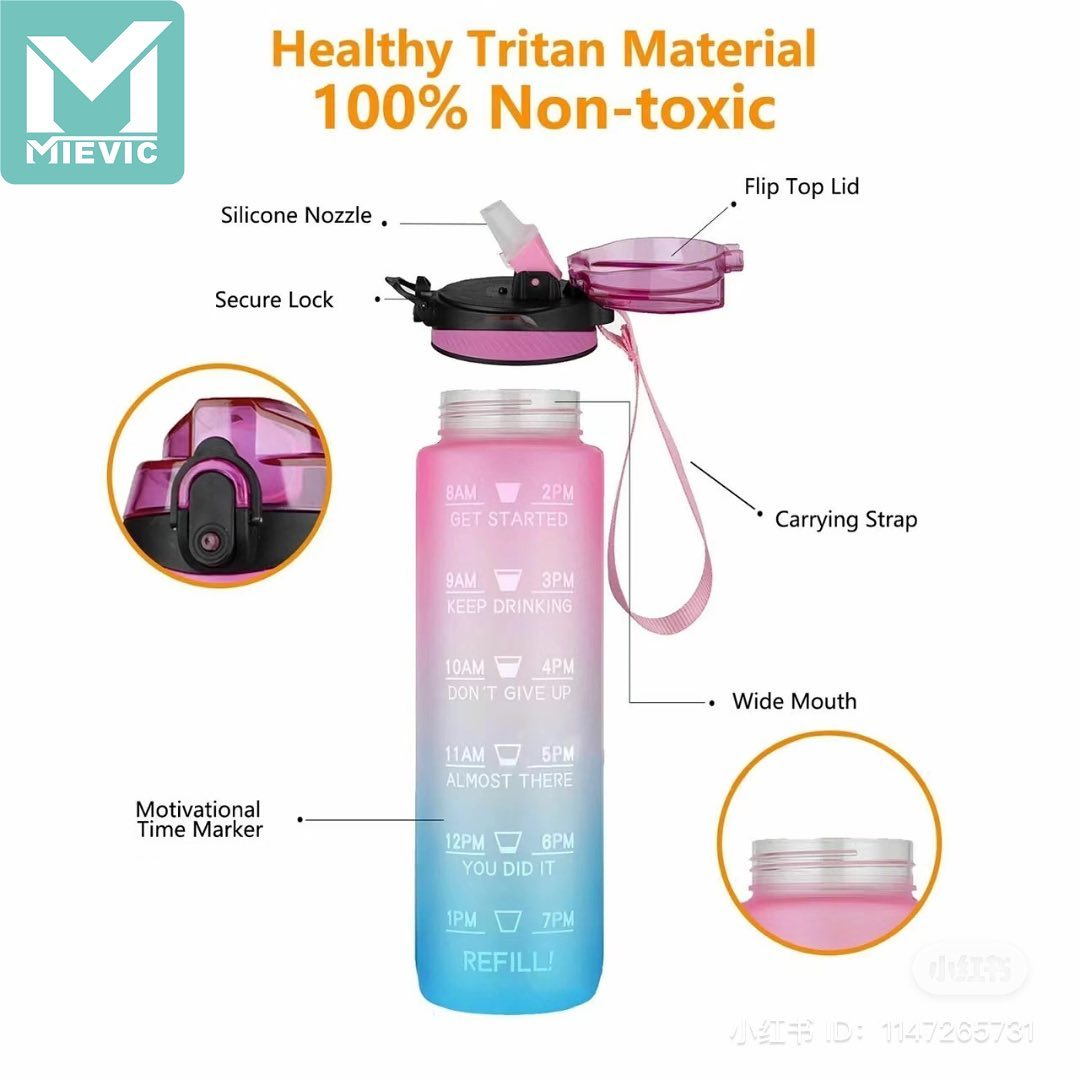 Bouteille d'eau de sport - avec paille - Gourde étanche,