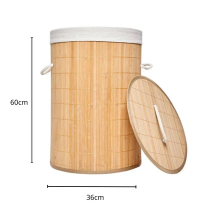 Panier à Linge Pliable en Bambou avec Doublure et Poignée