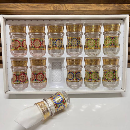 Verres à Thé en Verre Doré – Coffret de 12 Pièces